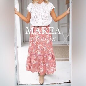 NEW Marea by Liz Joy Elizabeth Midi Skirt in Cola Rosado floral print S / XS